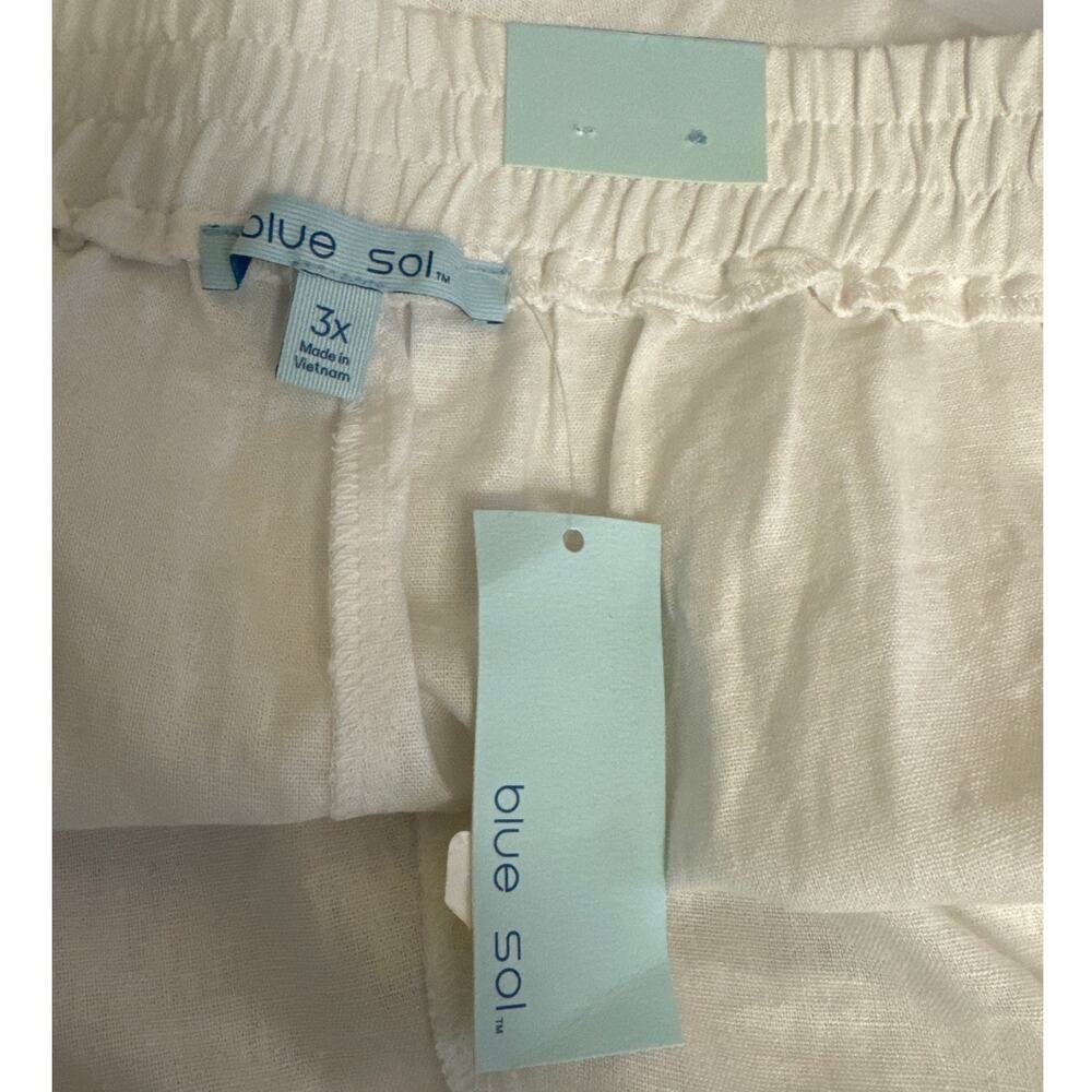 NWT Blue Sol 3X White Linen Blend Crop Pants Flat Front, Elastic Back, Tie Front - Picture 3 of 5